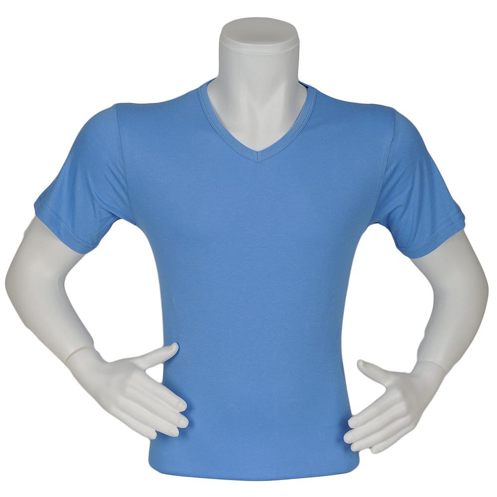 V Yaka Likralı Penye Kumaş 1. Sınıf Açık Mavi Tişört