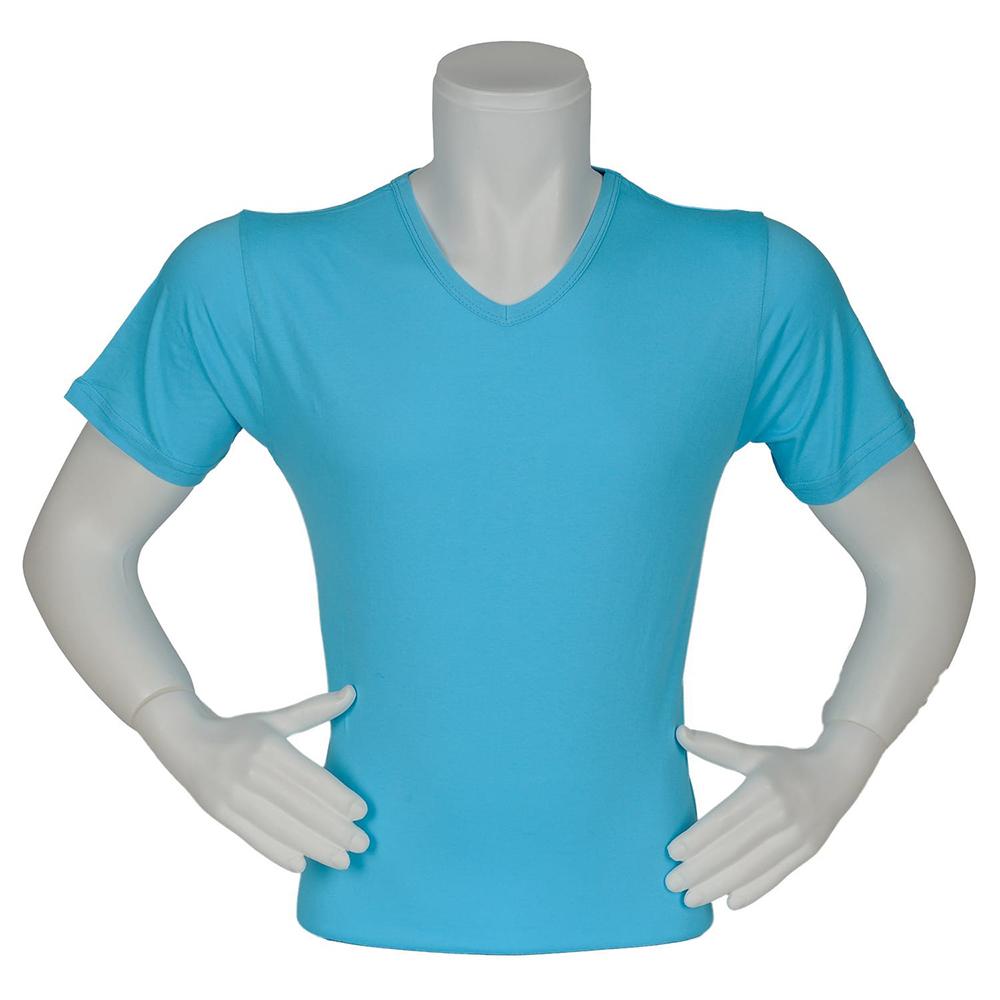 V Yaka Likralı Penye Kumaş 1. Sınıf Turkuaz Tişört