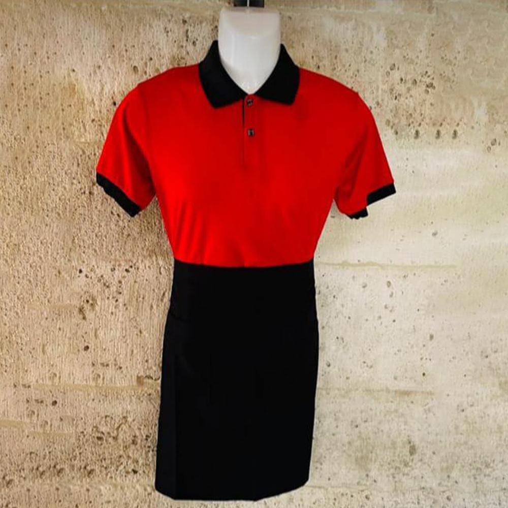 Polo Yaka Penye Kumaş Kırmızı Siyah Çift Renk Forma