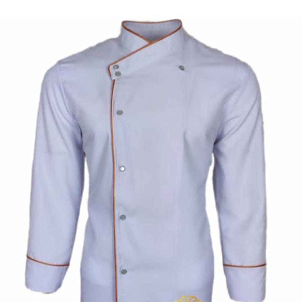 Siyah Biyeli Hakim Yaka Uzun Kollu Beyaz Turuncu Şerit Aşçı Ceketi