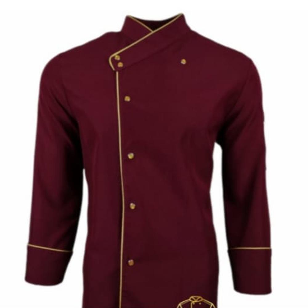 Siyah Biyeli Hakim Yaka Uzun Kollu Bordo Sarı Şerit Aşçı Ceketi
