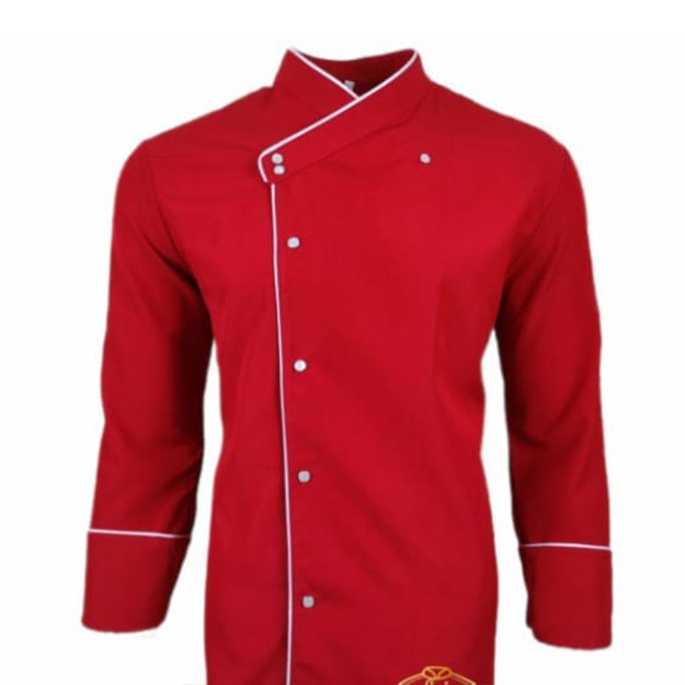 Siyah Biyeli Hakim Yaka Uzun Kollu Kırmızı Beyaz Şerit Aşçı Ceketi