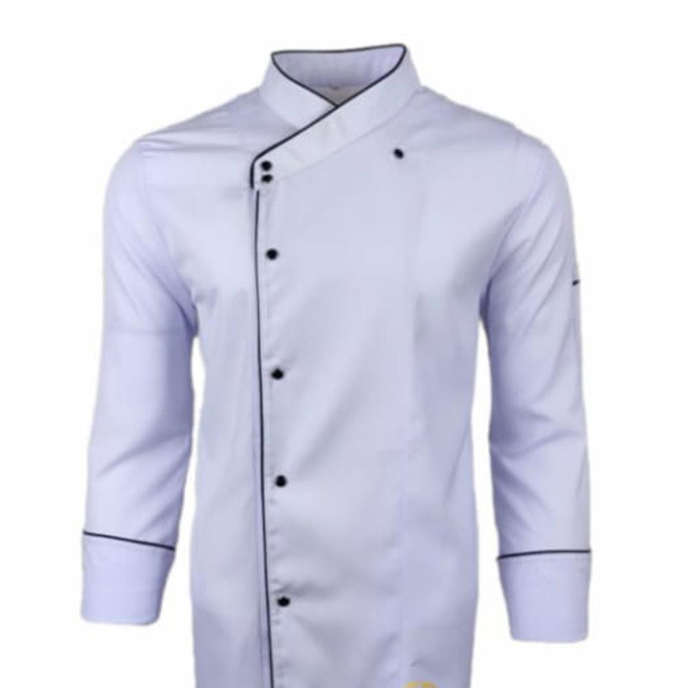 Siyah Biyeli Hakim Yaka Uzun Kollu Beyaz Aşçı Ceketi