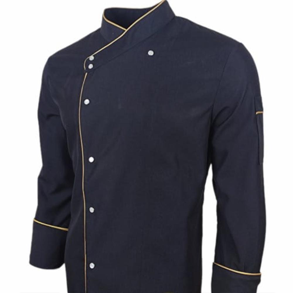 Siyah Biyeli Hakim Yaka Uzun Kollu Siyah Sarı Şerit Aşçı Ceketi