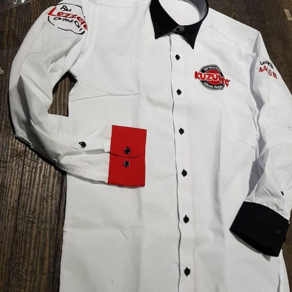 Terikon Kumaş Uzun Kollu Siyah Detaylı Beyaz Gömlek