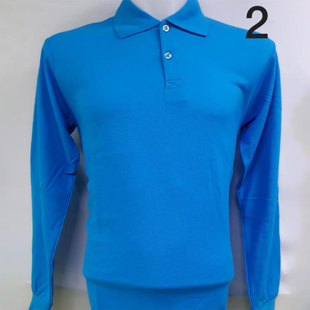 Polo Yaka Şardonlu İki İplik Kışlık Mavi Kazak