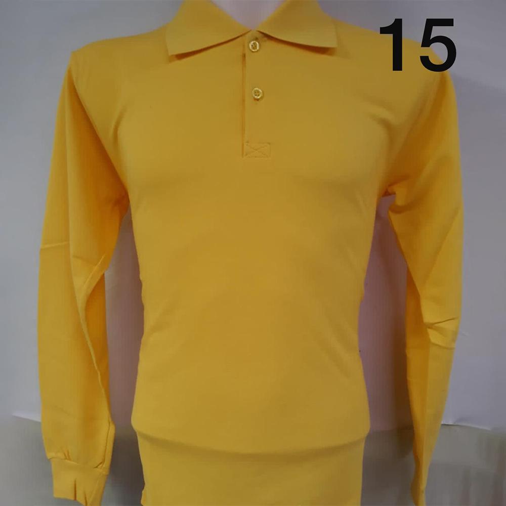 Polo Yaka Şardonlu İki İplik Kışlık Sarı Kazak