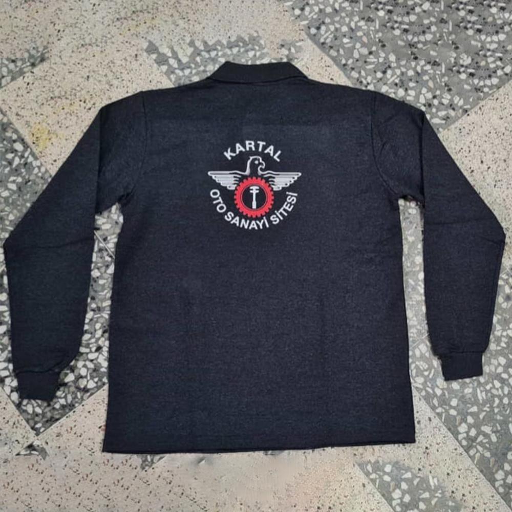 Polo Yaka Şardonlu İki İplik Kışlık Siyah Kazak