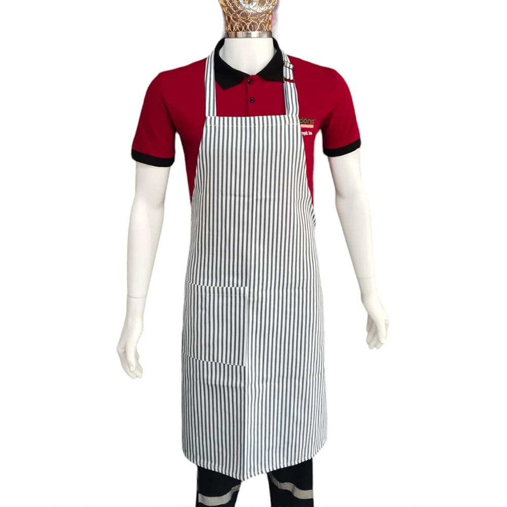 Siyah Çizgili Beyaz Tokalı Ayarlanabilen Cepli Önlük