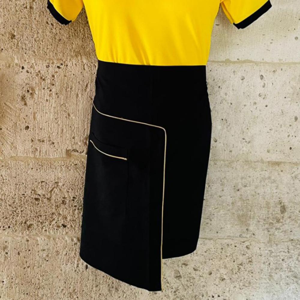 Cepli Siyah Belden Bağlamalı Yarım Önlük