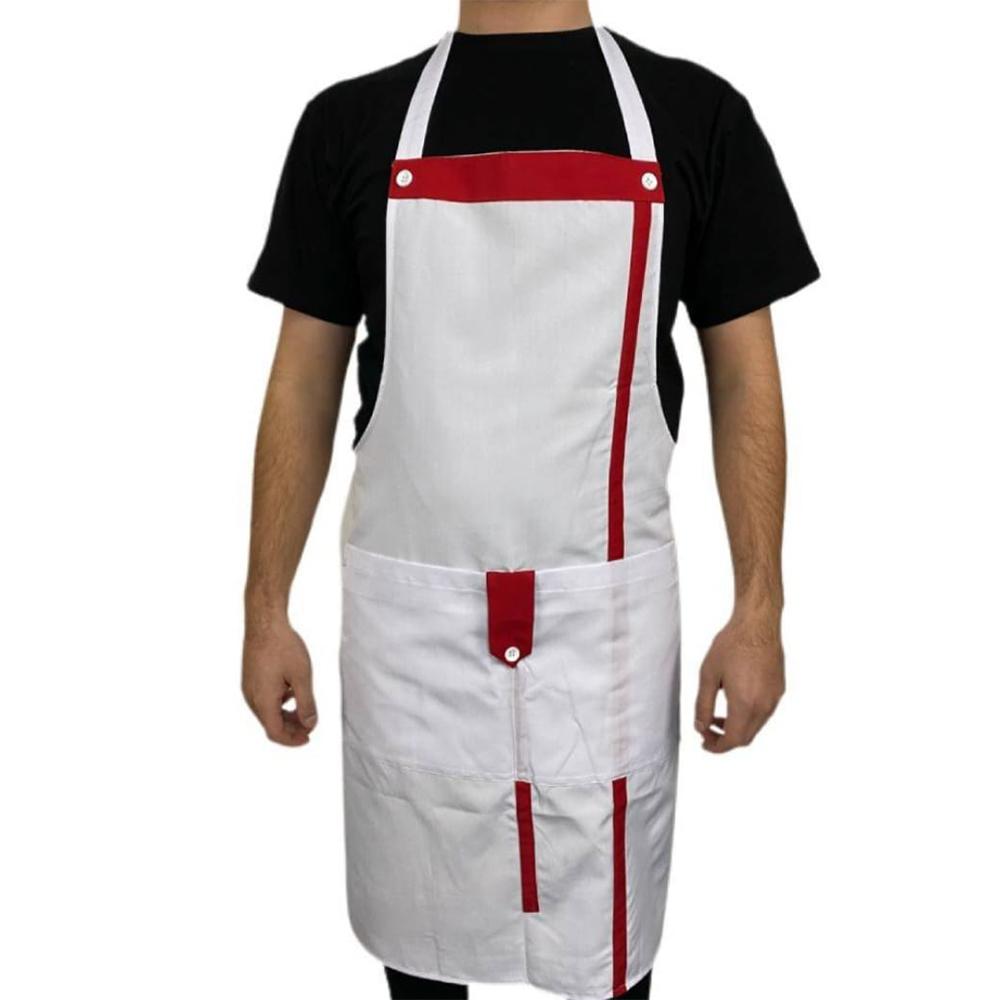 Kırmızı Detaylı Beyaz Düğmeli Askılı Önlük