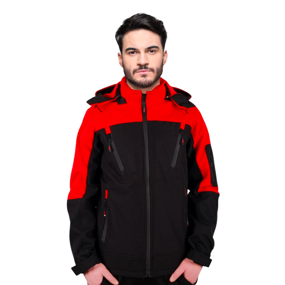 3 Cepli Şapkalı Kırmızı Siyah 2 Renk Softsell Mont