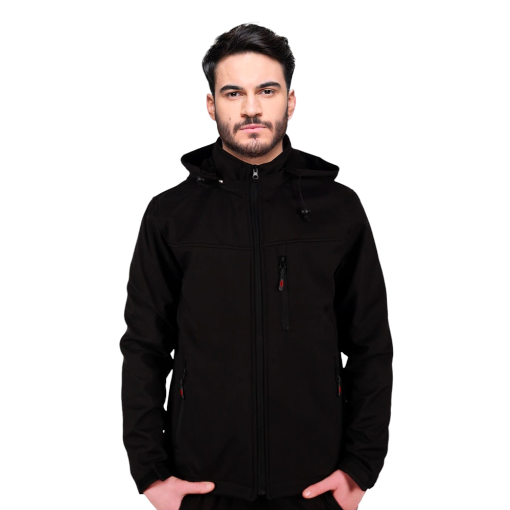 3 Cepli Şapkalı Siyah Softsell Mont